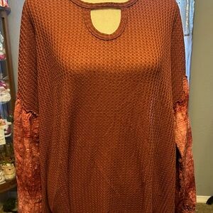 Rust Textured Long Sleeve Top
